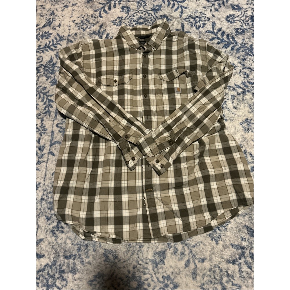 Carhartt Loose Fit Plaid Button Down Shirt Mens 2XL Red Workwear Long Sleeve